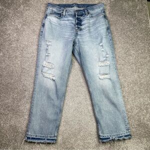 Old Navy Jeans Women’s 12 Tall Blue Slouchy Straight High Rise Light Wash Ripped